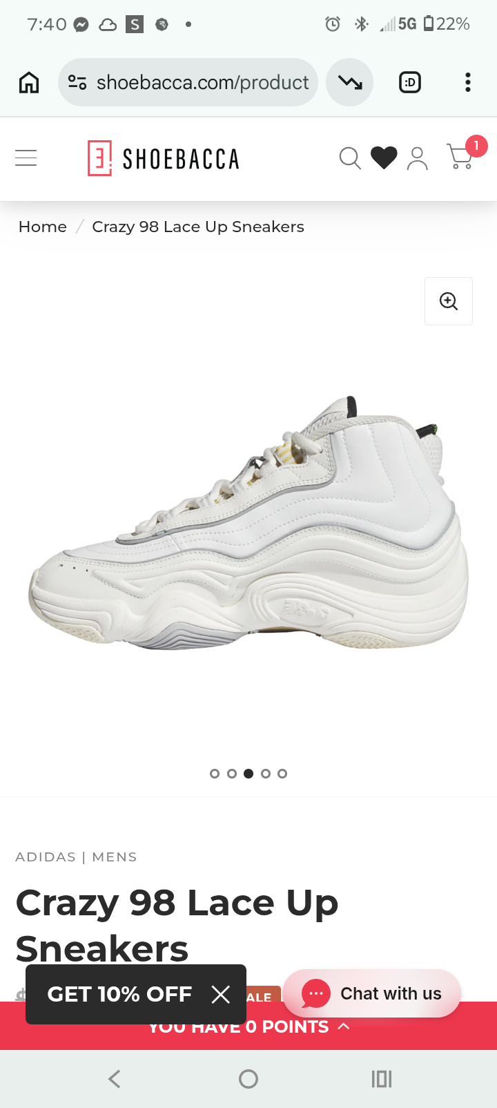 Adidas Crazy 98 Lace Up Sneakers – White