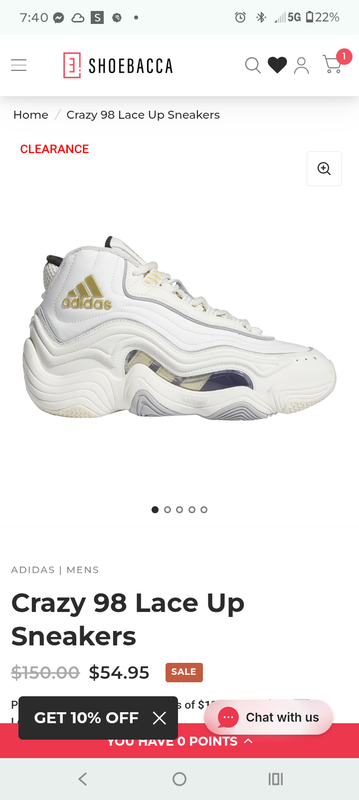Adidas Crazy 98 Lace Up Sneakers – White