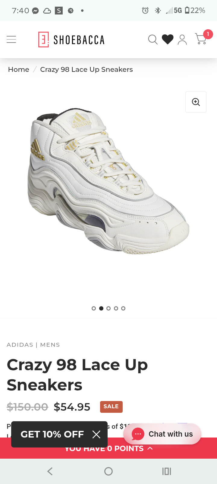 Adidas Crazy 98 Lace Up Sneakers – White