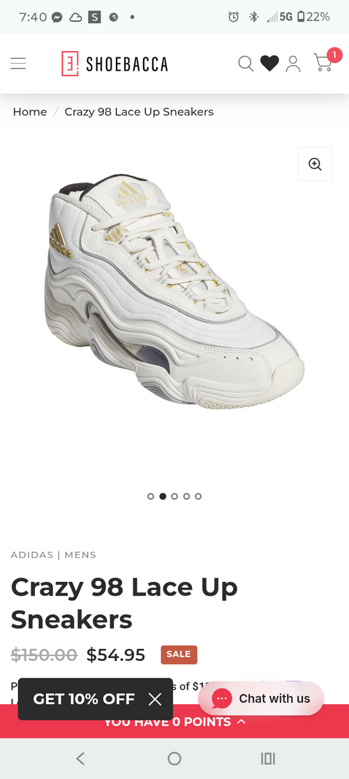 Adidas Crazy 98 Lace Up Sneakers – White